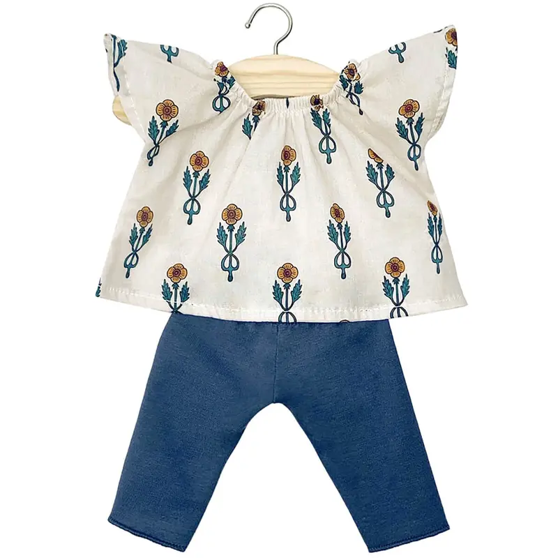 Mazarine Outfit (34cm Doll) in Nordic Flowers Print / Navy Blue by Minikane