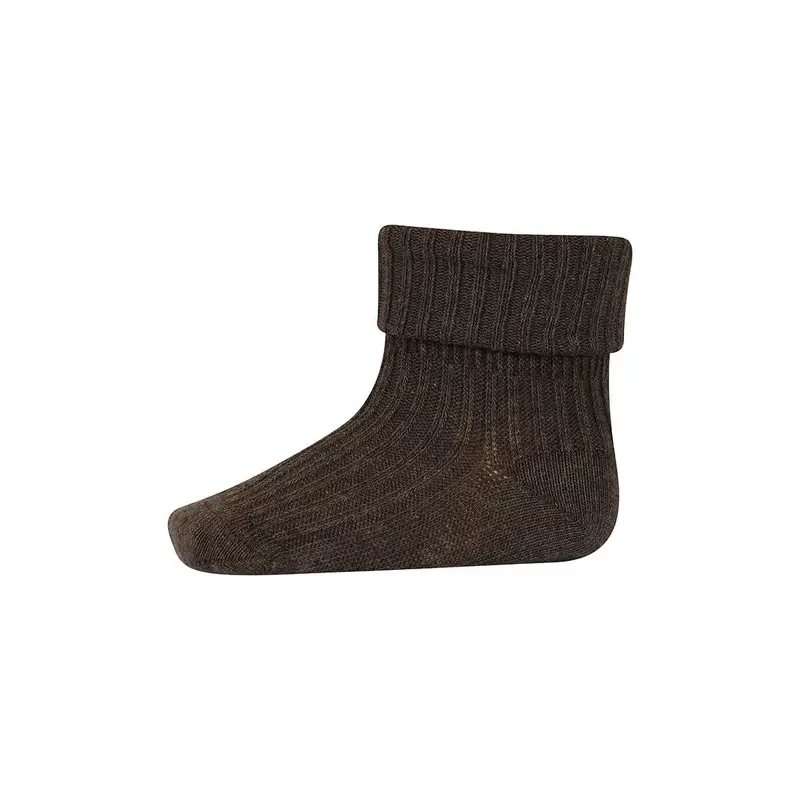 Wool Rib Ankle Socks in Brown Melange by MP Denmark