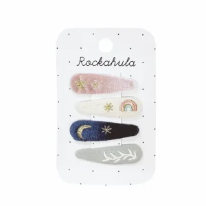 Starry Skies Embroidered Hair Clip Set in Pink by Rockahula