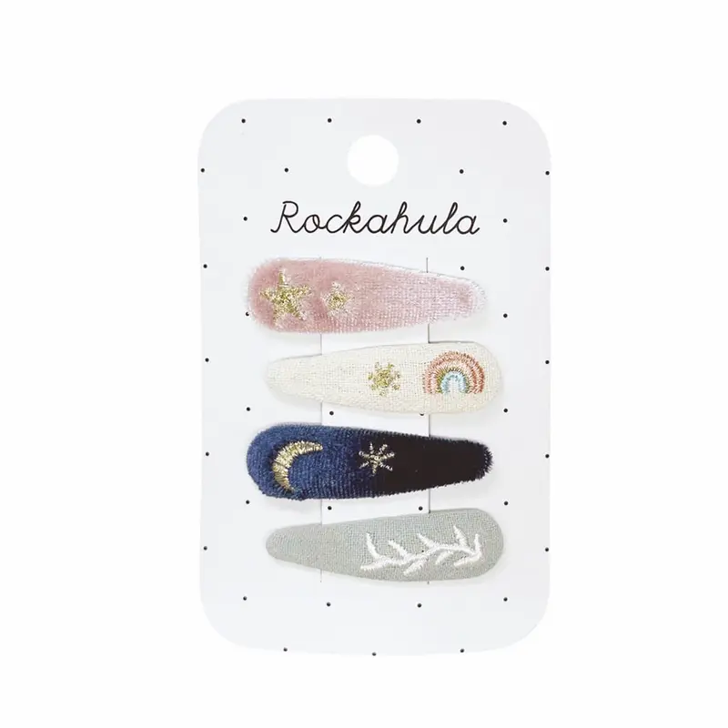 Starry Skies Embroidered Hair Clip Set in Pink by Rockahula