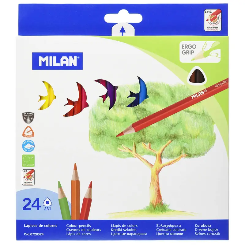 Ergonomic Triangular Coloured Pencils (Box of 24) by Milan
