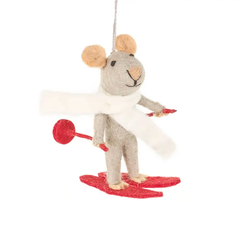 Marcel The Skiing Mouse Hanging Christmas Decoration by Felt So Good