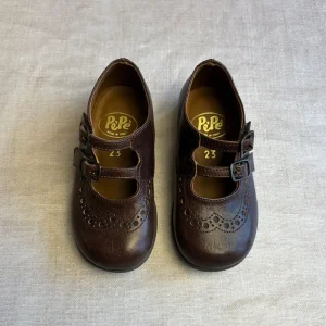 Marie Double Velcro Strap Ballerinas in Moro Brown by PP