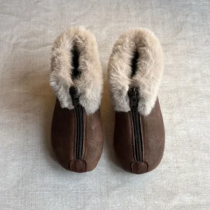 Matt Fur Trim Booties in Brown by PP
