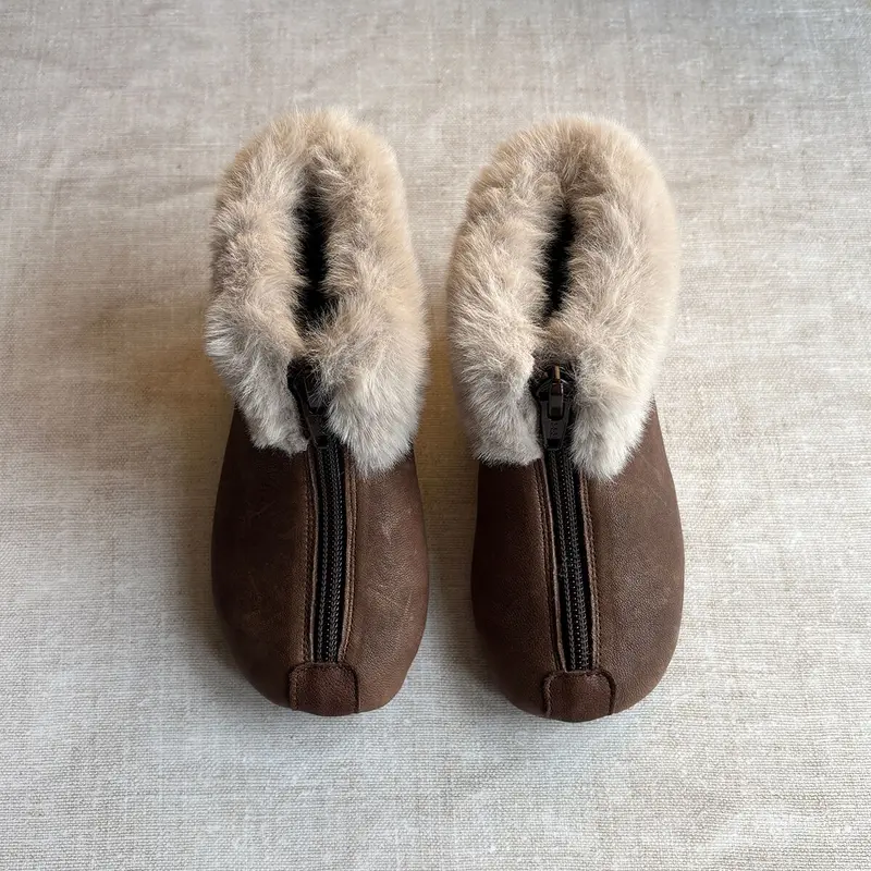 Matt Fur Trim Booties in Brown by PP