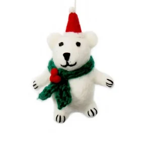 Mini Polar Bear With Holly Scarf Hanging Christmas Decoration by Amica