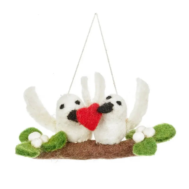 Mistletoe Kissing Doves Hanging Christmas Decoration by Felt So Good
