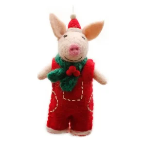 Piglet In Red Dungarees Hanging Christmas Decoration by Amica