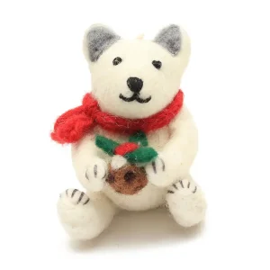Polar Bear With Christmas Pudding Hanging Christmas Decoration by Amica