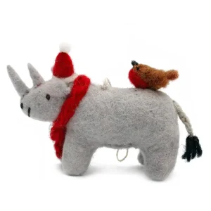 Safari Rhino With Robin Hanging Christmas Decoration by Amica