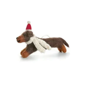 Sausage Dog in Santa Hat Hanging Christmas Decoration by Amica