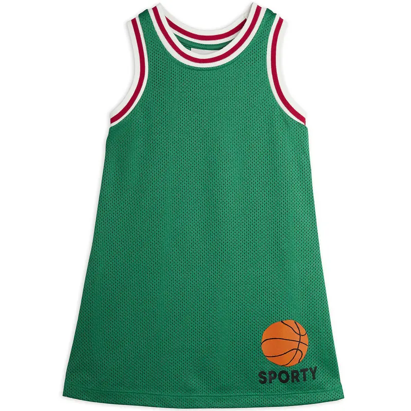 Basketball Mesh Jersey Dress in Green by Mini Rodini - Last One In Stock - 92/98 (2-3 Years)