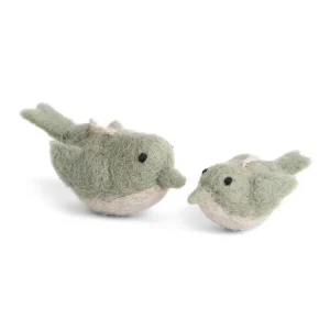 Birds Hanging Decorations in Dusty Green (Set Of 2) by Gry & Sif