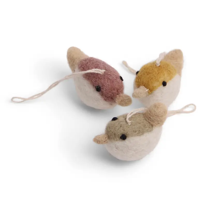 Birds Hanging Decorations in Ochre/Lavender/Green (Set Of 3) by Gry & Sif