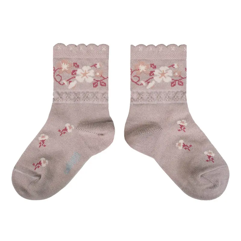 Camlia Jacquard Flower Ankle Socks in Vieux Rose by Collegien