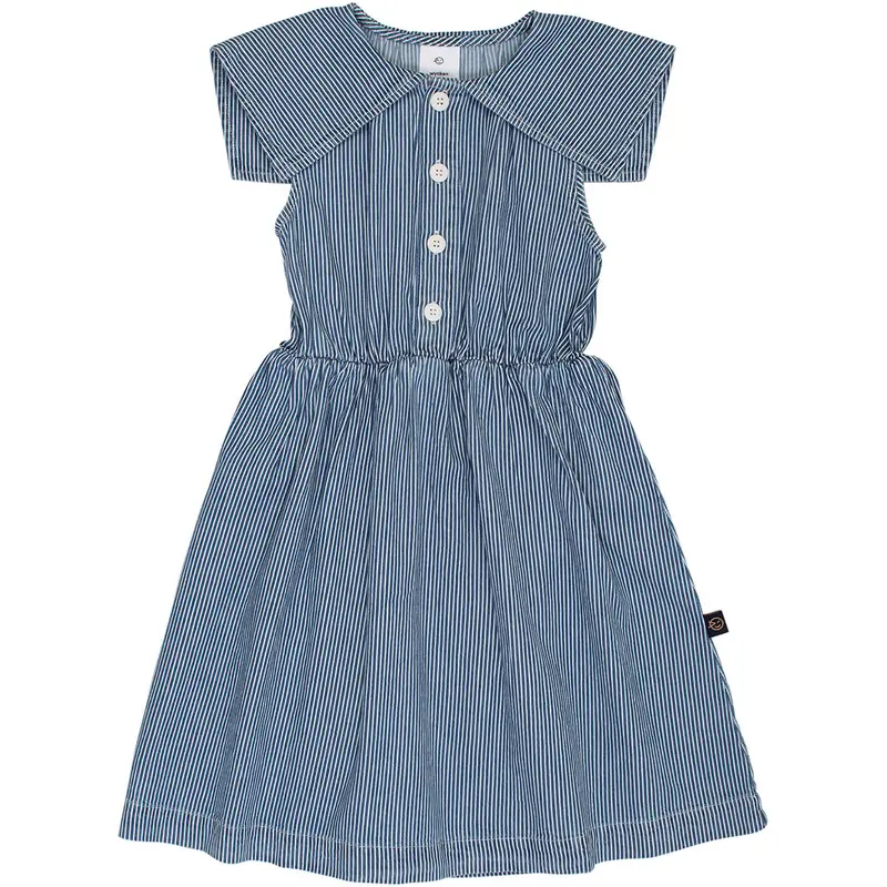 Denim Sail Collar Sundress in Multi Stripe Hickory by Wynken