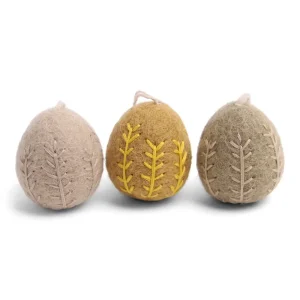 Eggs with Embroidery Hanging Decorations in Clay (Set Of 3) by Gry & Sif