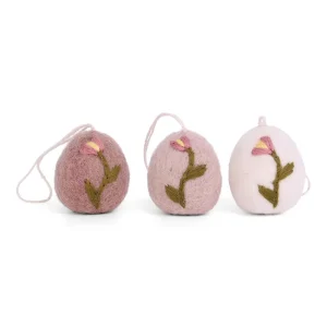 Eggs with Embroidery Tulip Hanging Decorations (Set Of 3) by Gry & Sif