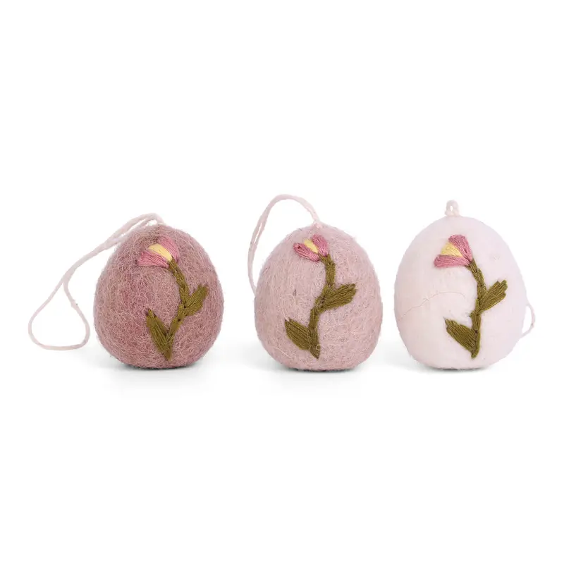 Eggs with Embroidery Tulip Hanging Decorations (Set Of 3) by Gry & Sif