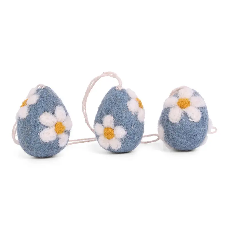 Eggs with Flowers Hanging Decorations in Blue (Set Of 3) by Gry & Sif