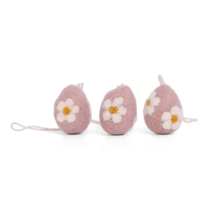 Eggs with Flowers Hanging Decorations in Rose (Set Of 3) by Gry & Sif