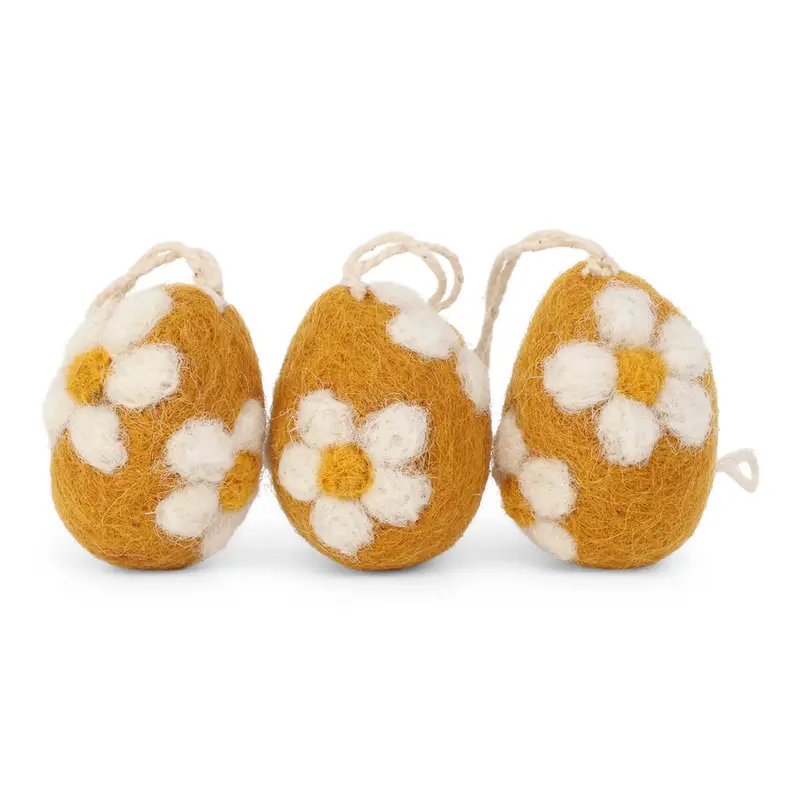 Eggs with Flowers Hanging Decorations in Yellow (Set Of 3) by Gry & Sif