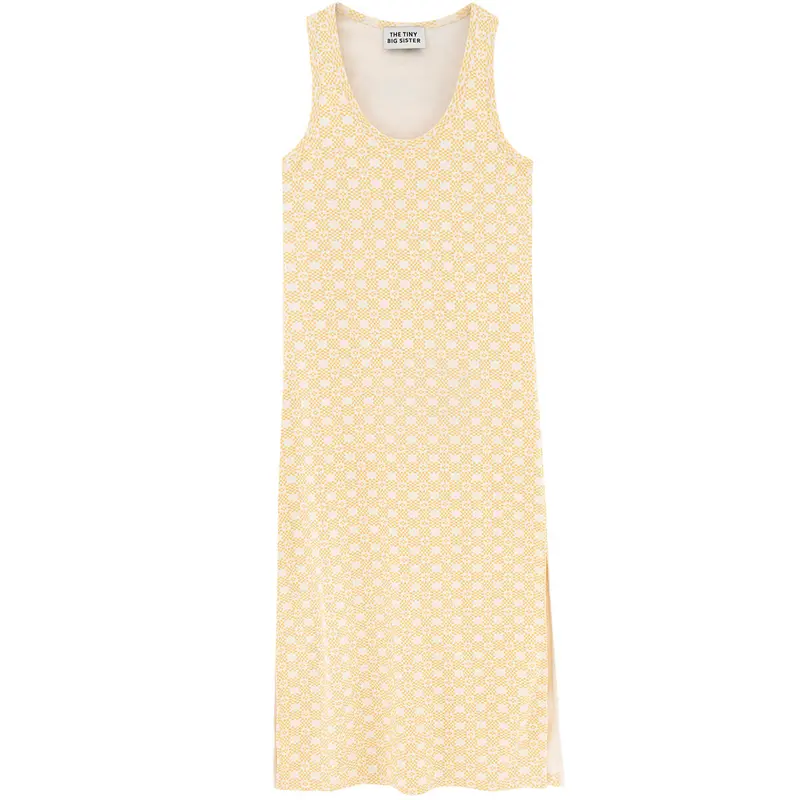 Geometric Tank Midi Dress in Light Cream / Pale Ochre by The Tiny Big Sister