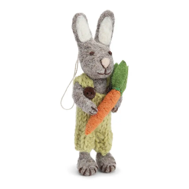 Grey Bunny with Green Pants and Carrot Hanging Decoration by Gry & Sif