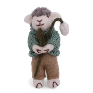 Grey Sheep With Green Jacket And Snowdrop Hanging Decoration by Gry & Sif