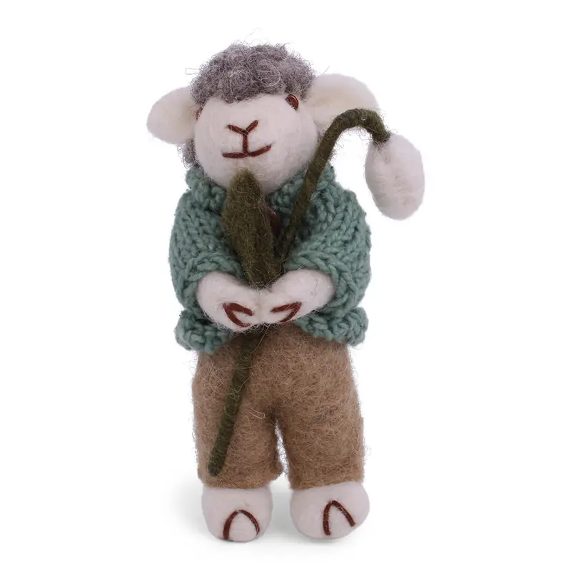 Grey Sheep With Green Jacket And Snowdrop Hanging Decoration by Gry & Sif