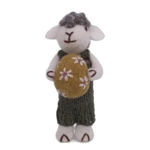 Grey Sheep With Green Pants And Egg Hanging Decoration by Gry & Sif