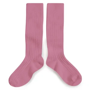 La Haute Ribbed Knee High Socks in Rose Bonbon by Collegien