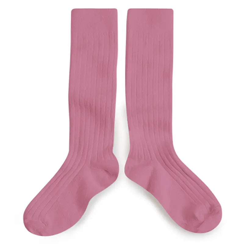 La Haute Ribbed Knee High Socks in Rose Bonbon by Collegien