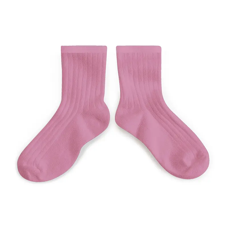 La Mini Ribbed Ankle Socks in Rose Bonbon by Collegien