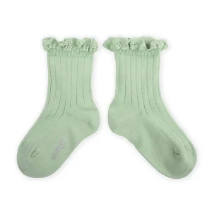 Lili Lace Trim Ribbed Ankle Socks in Verveine by Collegien