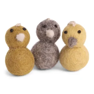 Round Mini Chickens Hanging Decorations in Yellow (Set Of 3) by Gry & Sif
