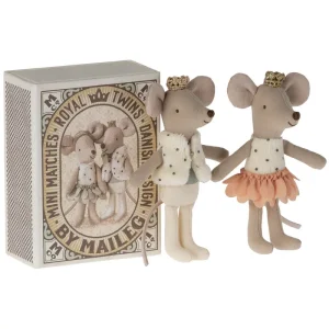 Royal Baby Mice Twins in a Matchbox (Coral Skirt) by Maileg