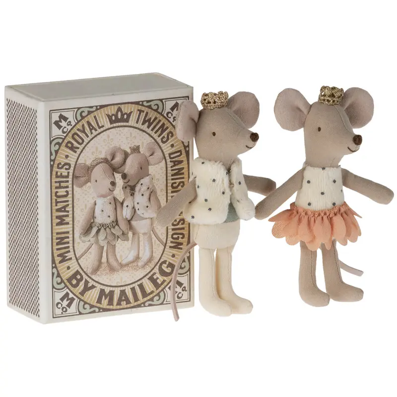 Royal Baby Mice Twins in a Matchbox (Coral Skirt) by Maileg