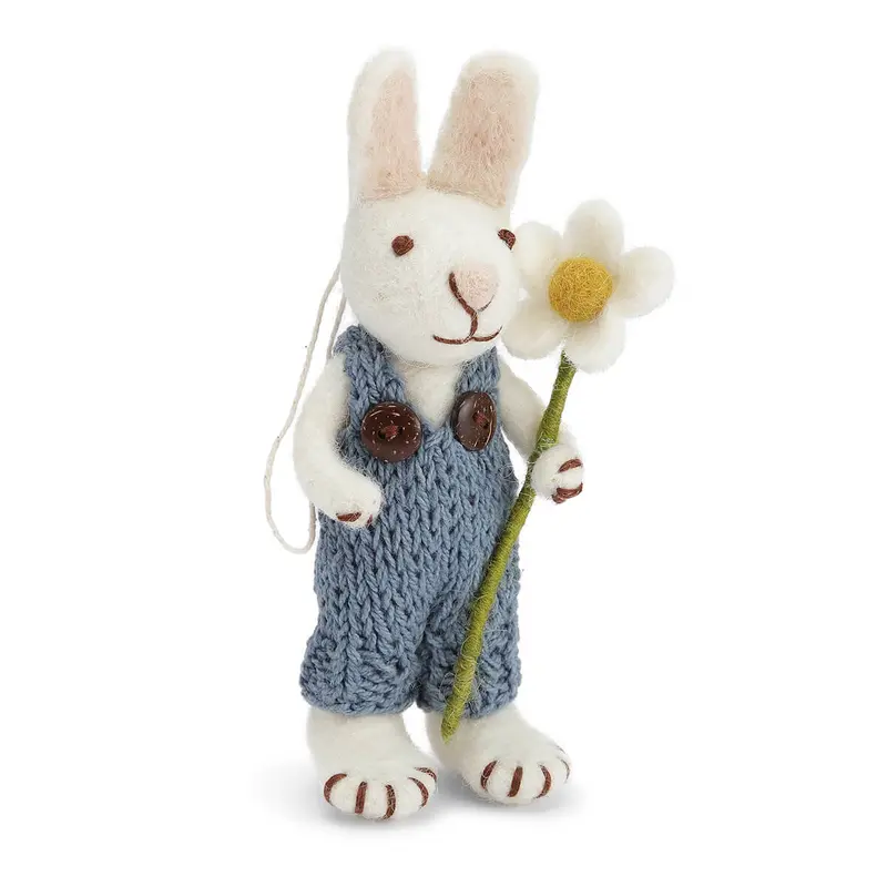 White Bunny With Blue Pants And Marguerite Hanging Decoration by Gry & Sif