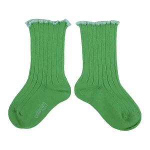 Delphine Lettuce Trim Ribbed Ankle Socks in Vert Jackpot by Collegien
