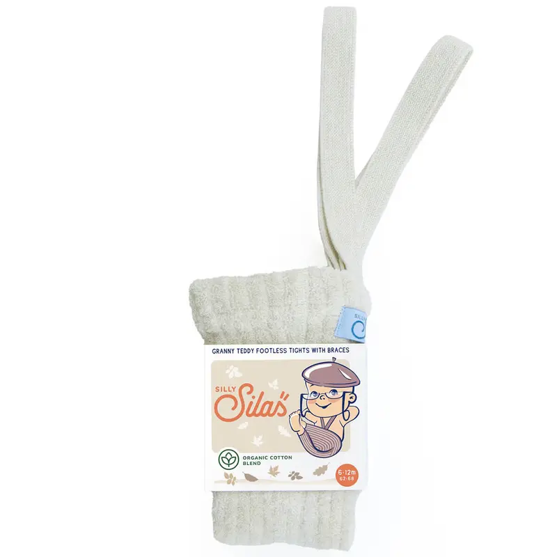 Footless Granny Teddy Tights With Braces in Cream by Silly Silas - Last One In Stock - 2-3 Years