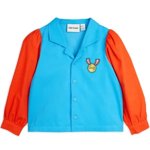 Medal Embroidered Woven Blouse in Red / Blue by Mini Rodini - Last One In Stock - 104/110 (4-5 Years)