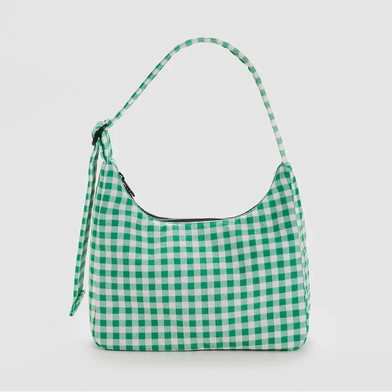 Mini Nylon Shoulder Bag in Green Gingham by Baggu