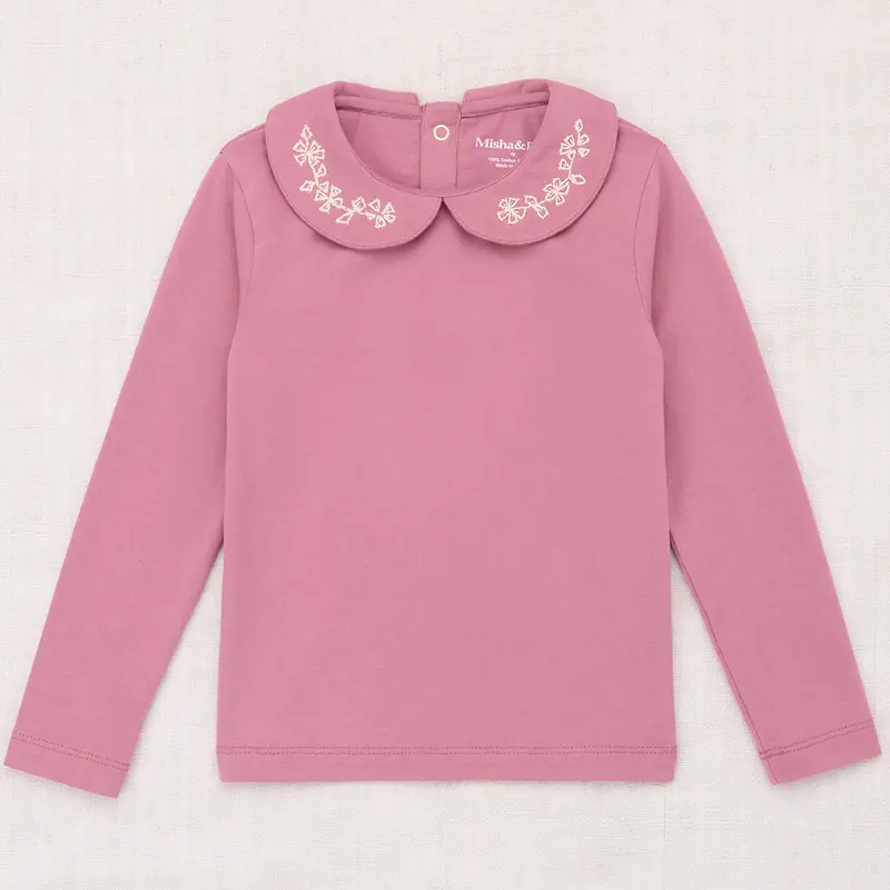 Embroidered Peter Pan Top in Antique Rose by Misha & Puff