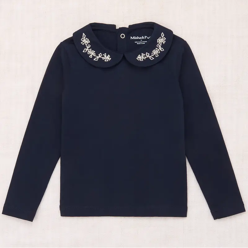 Embroidered Peter Pan Top in Ink by Misha & Puff