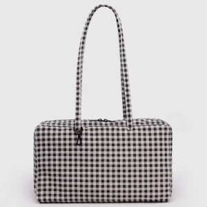 Medium Nylon Bowler Bag in Black and White Gingham by Baggu