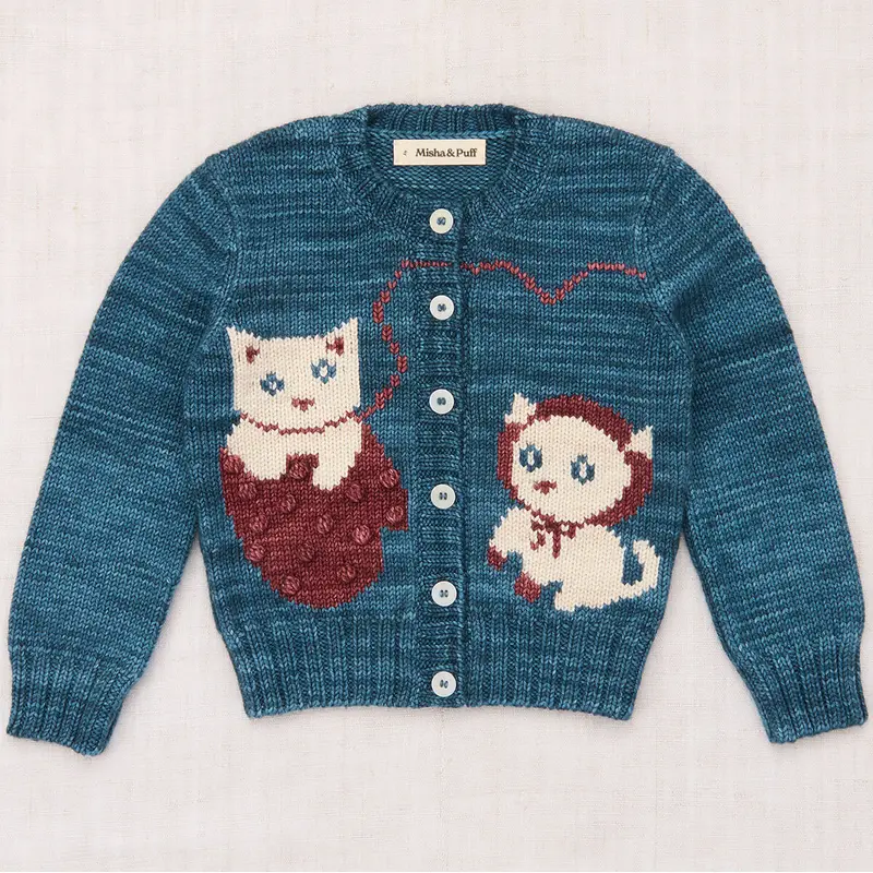 Three Little Kittens Cardigan in Blue Smoke by Misha & Puff