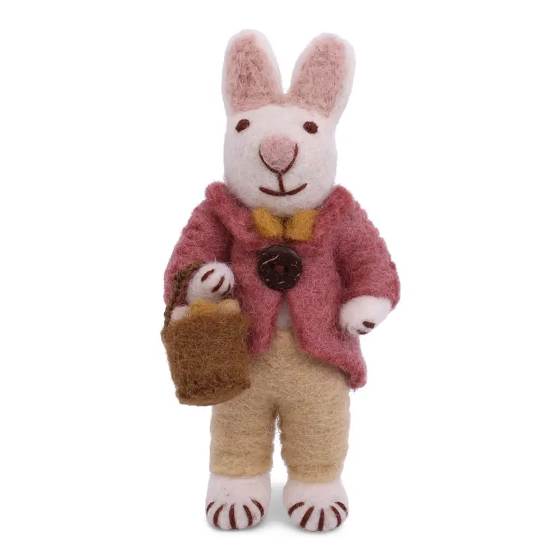 White Bunny With Jacket, Butterfly And Egg Basket Hanging Decoration by Gry & Sif