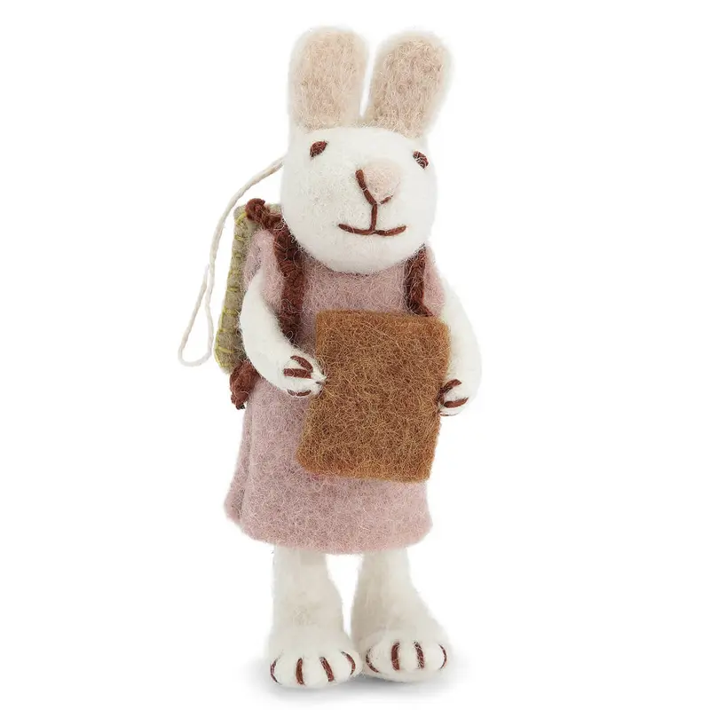 White Bunny With Lavender Dress And Book Hanging Decoration by Gry & Sif