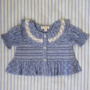 Blouse in Blue Broderie Anglaise by Bonjour